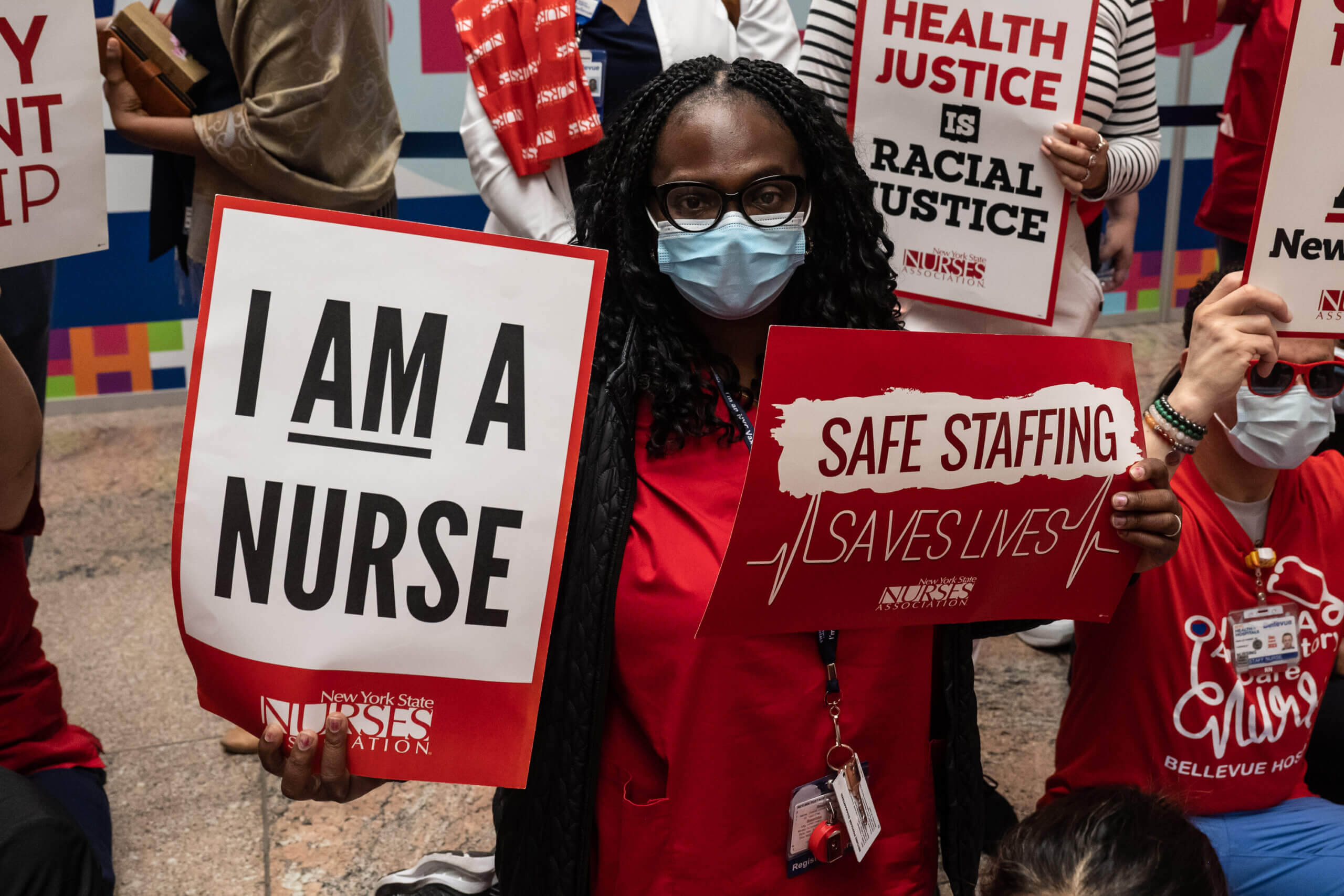 NYC Public Hospital nurses stage a sit-in inside Bellevue Hospital