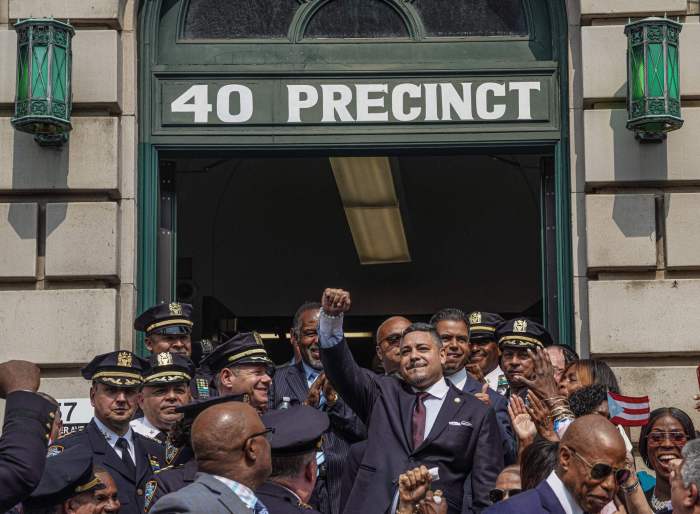 New NYPD Commissioner Edward Caban at Bronx precinct