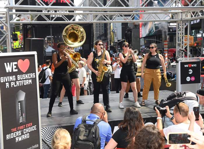 MTA straphangers select Brass Queens as favorite subway performer in inaugural ballot 6 Brass Queens, New York's favorite subway performer, plays in Times Square