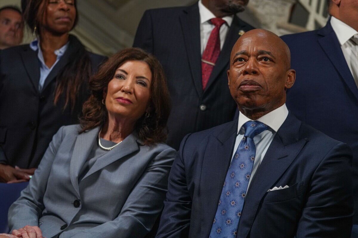 Governor Kathy Hochul and Mayor Eric Adams at a City Hall event