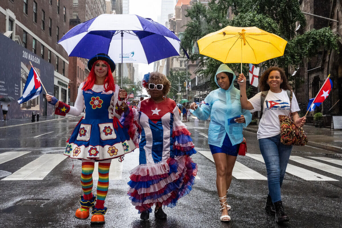 Cuban-Americans celebrate their heritage at the New York Cuban and Hispanic American Parade honoring "Queen of Salsa" Celia Cruz