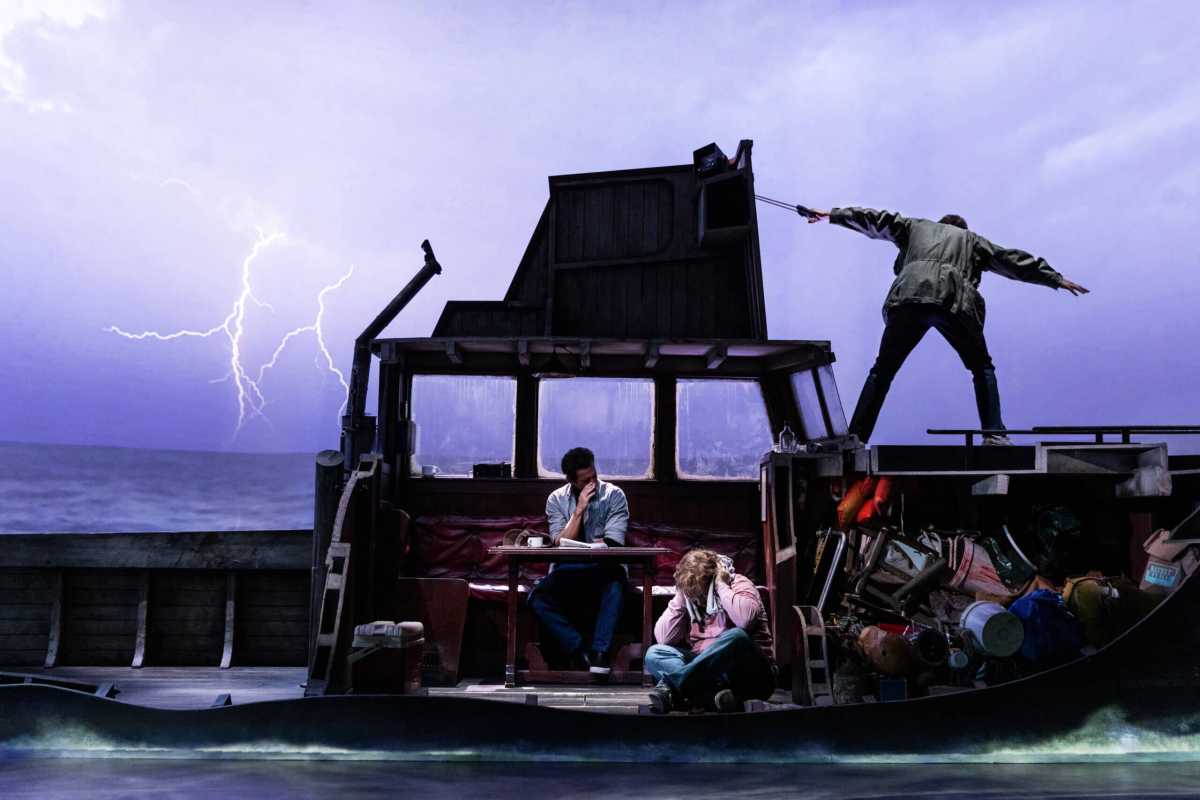 Colin Donnell, Alex Brightman, Ian Shaw in THE SHARK IS BROKEN – Photo by Matthew Murphy