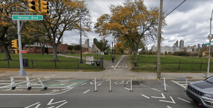The entrance to Rainey Park at 34th Avenue and Vernon Boulevard in Astoria.