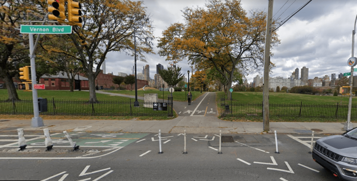 The entrance to Rainey Park at 34th Avenue and Vernon Boulevard in Astoria.