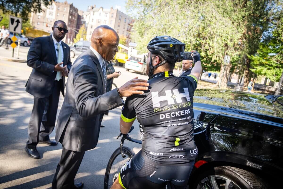 Op-ed | Investing in clean, green public space for all New Yorkers 3 Mayor Eric Adams speaks with bicyclist about greenway expansion