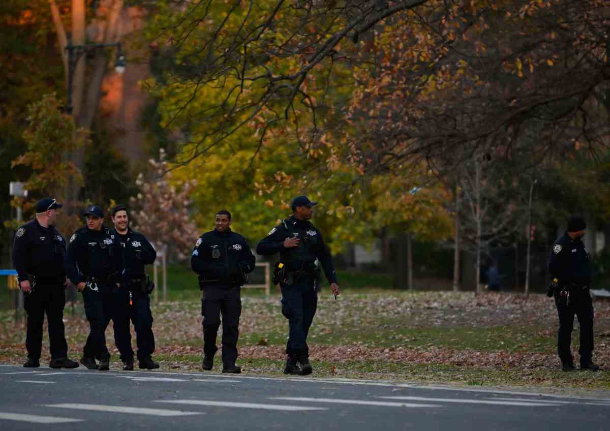 Park-goers look on as police investigate the scene in Prospect Park.