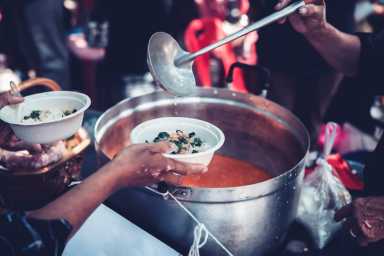 Donating food to fellow human beings is a concept of sharing.