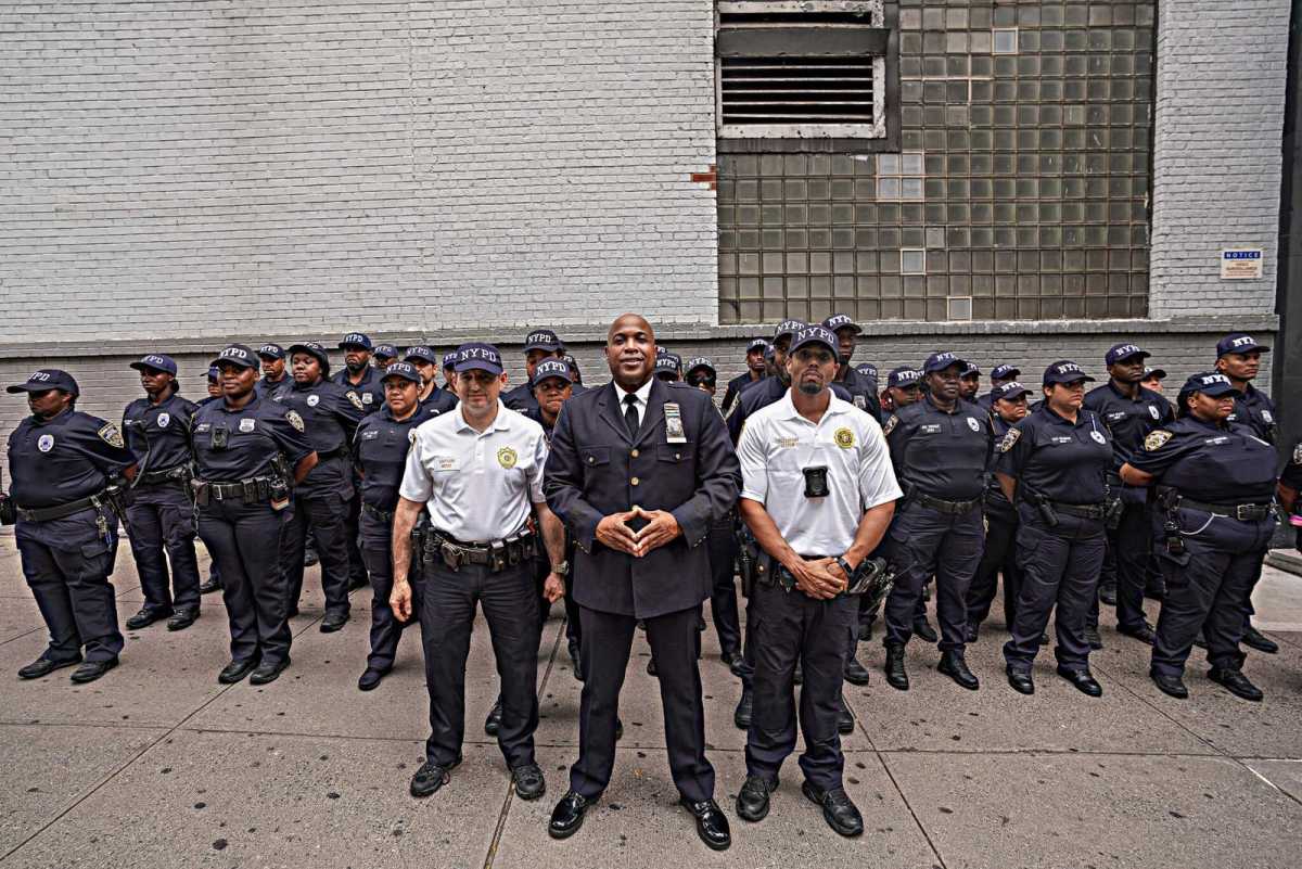 Inspector Kevin Taylor, Commanding Officer of the Department’s School Safety Division with school safety agents.