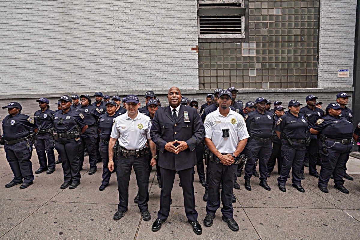 Inspector Kevin Taylor, Commanding Officer of the Department’s School Safety Division with school safety agents.