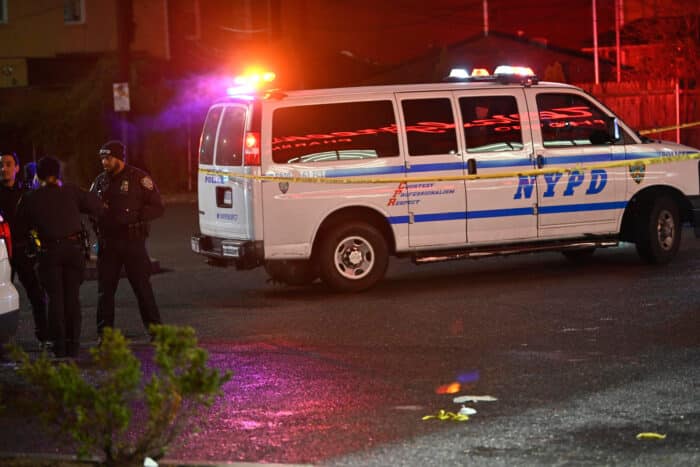 Cops at the shooting scene on Sunday night.