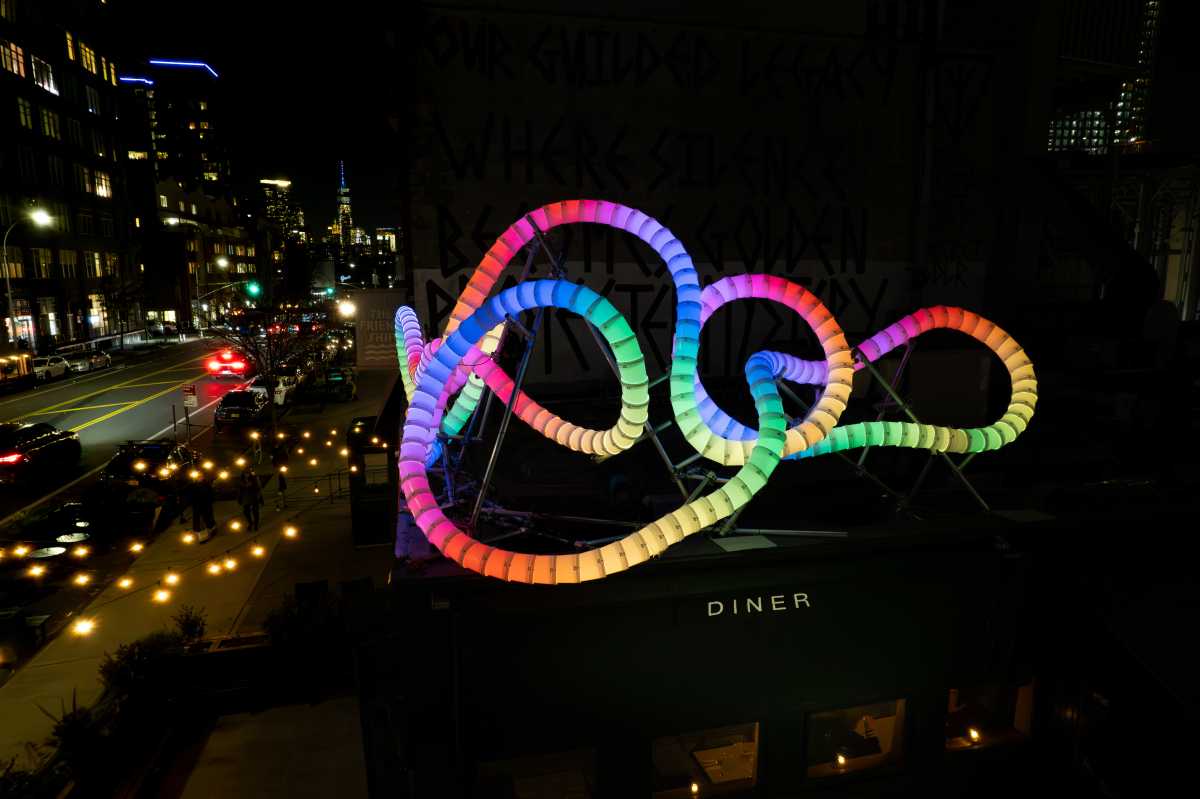 colorful light art display as part of a light festival in Lower Manhattan