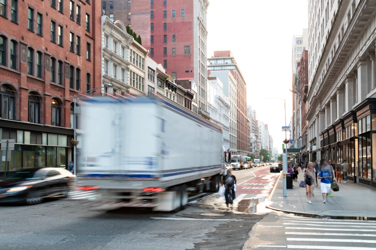 Truck traveling on Manhattan street before congestion pricing