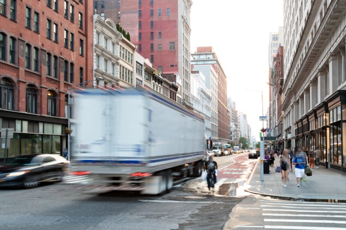 Truck traveling on Manhattan street before congestion pricing