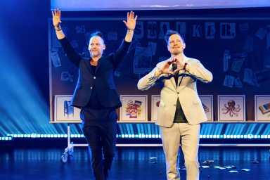 Peter Brynolf & Jonas Ljung in "Stalke"r at New World Stages in New York City.