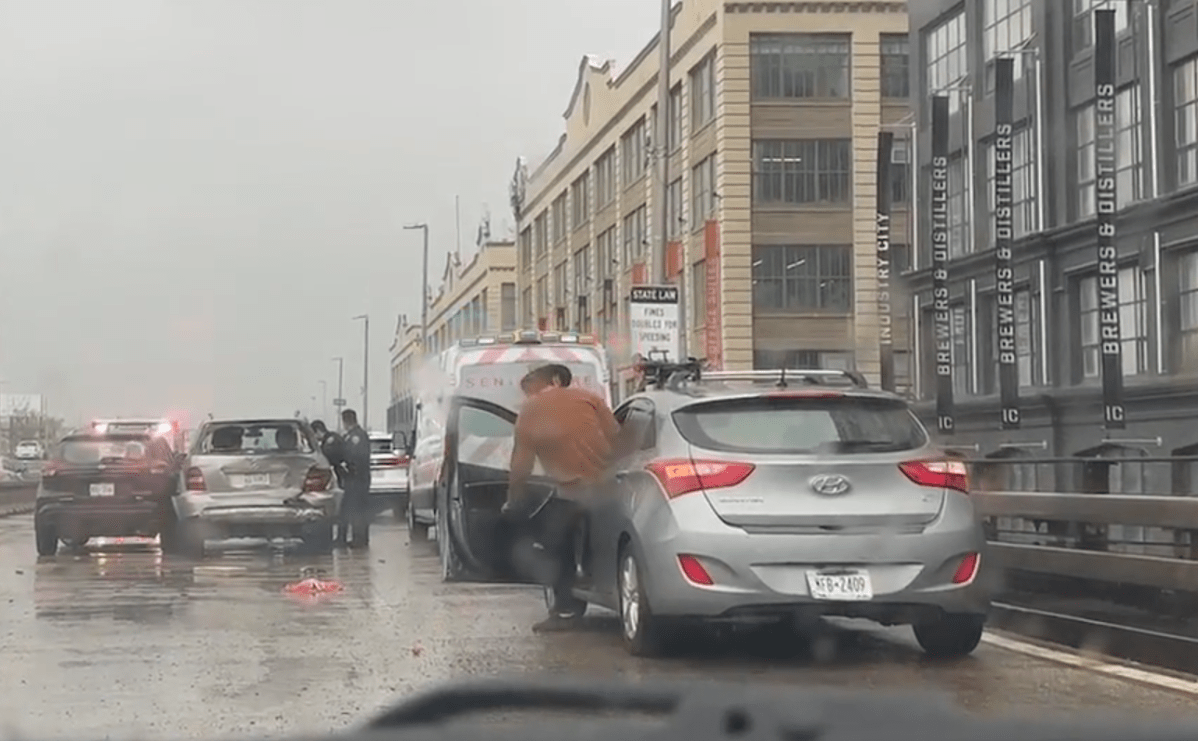 The scene of a six-car wreck on the Gowanus Expressway