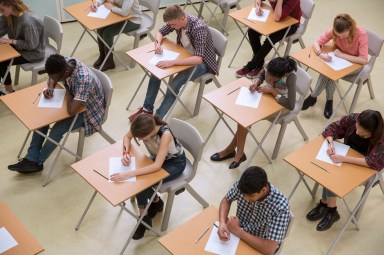 High school students taking Regents exam