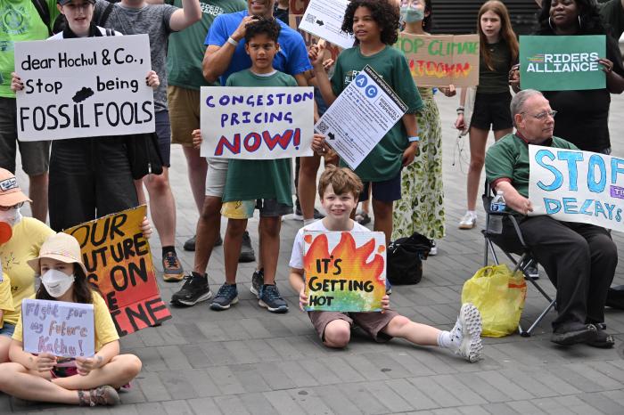 Congestion pricing: Brooklyn kids rally at Barclays Center to demand Hochul end pause and start Manhattan tolls 10