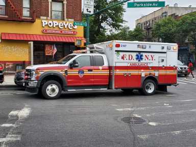 An FDNY ambulance on Parkside Avenue in Brooklyn.