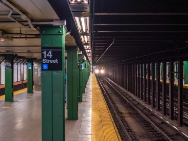 Waiting on platform of Union Square station