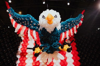 A Balloon Eagle soars above the new Balloon Story exhibit.