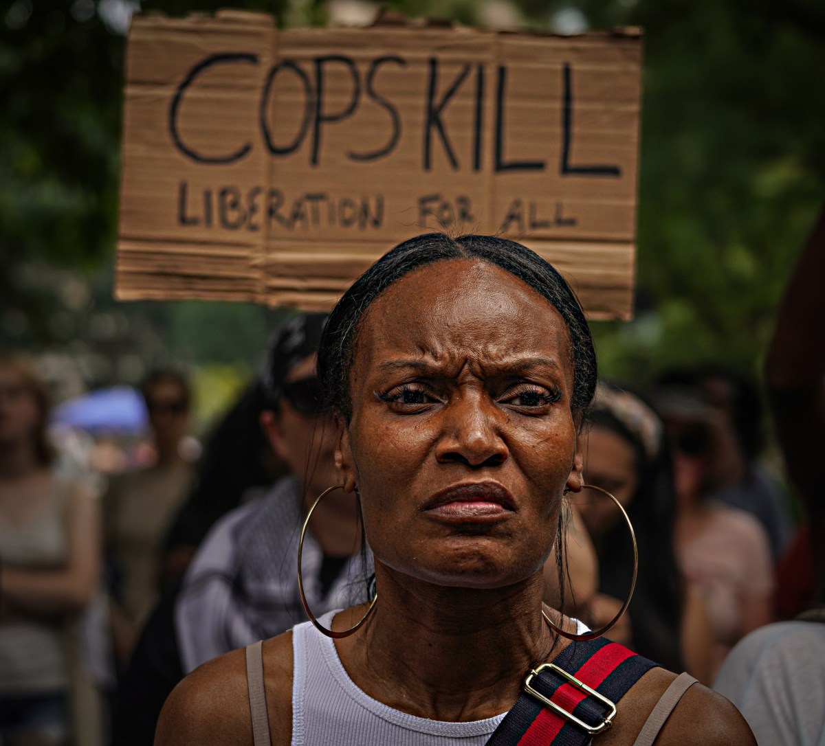 Woman mourns at Sonya Massey vigil in Greenwich Village