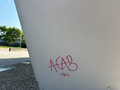 letters A-C-A-B written in red on the 9-11 memorial on Staten Island