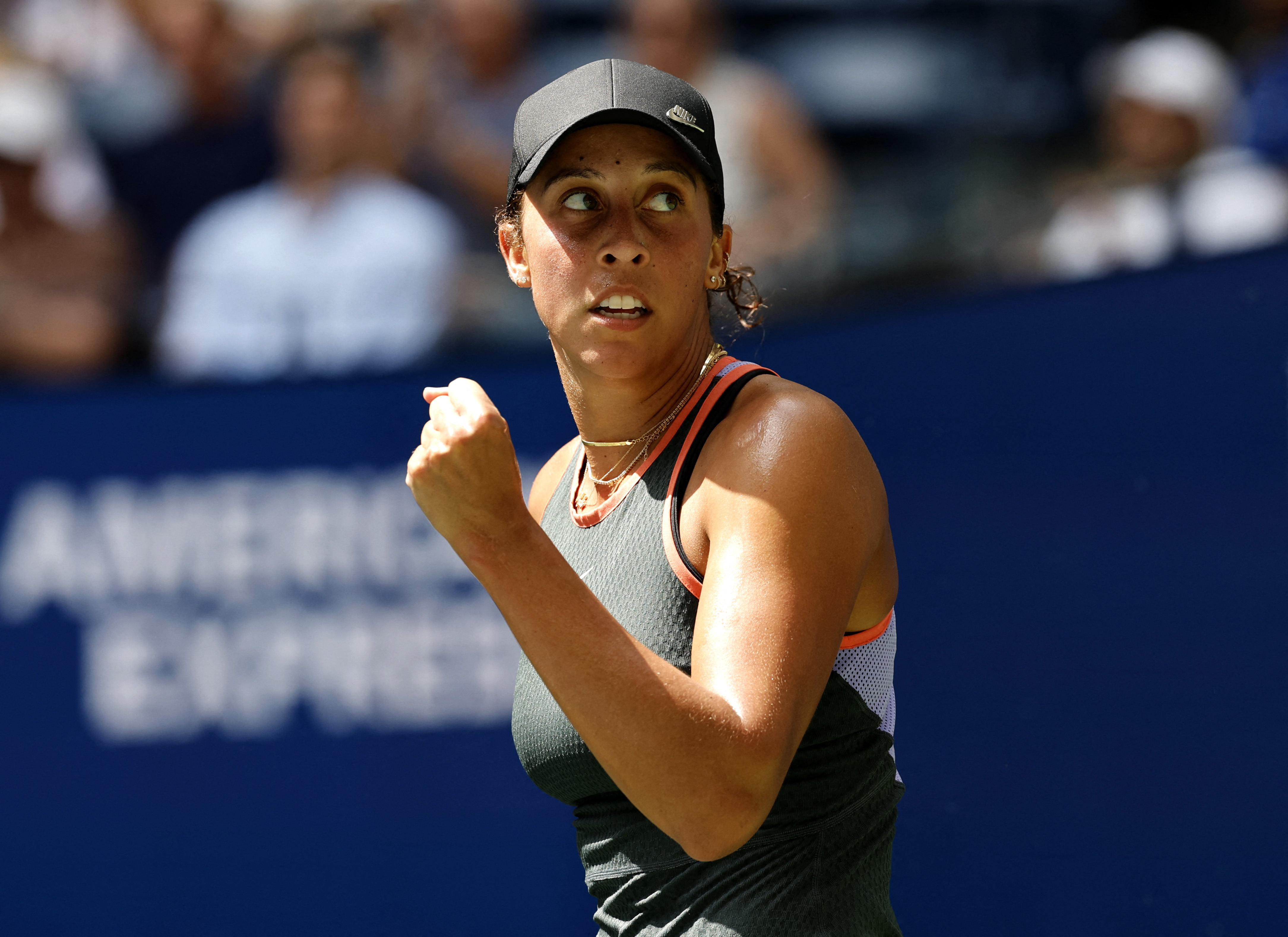 Tennis - U.S. Open - Flushing Meadows, New York, United States - August 28, 2024 Madison Keys of the U.S. celebrates after winning her second round match against Australia's Maya Joint REUTERS/Eduardo Munoz