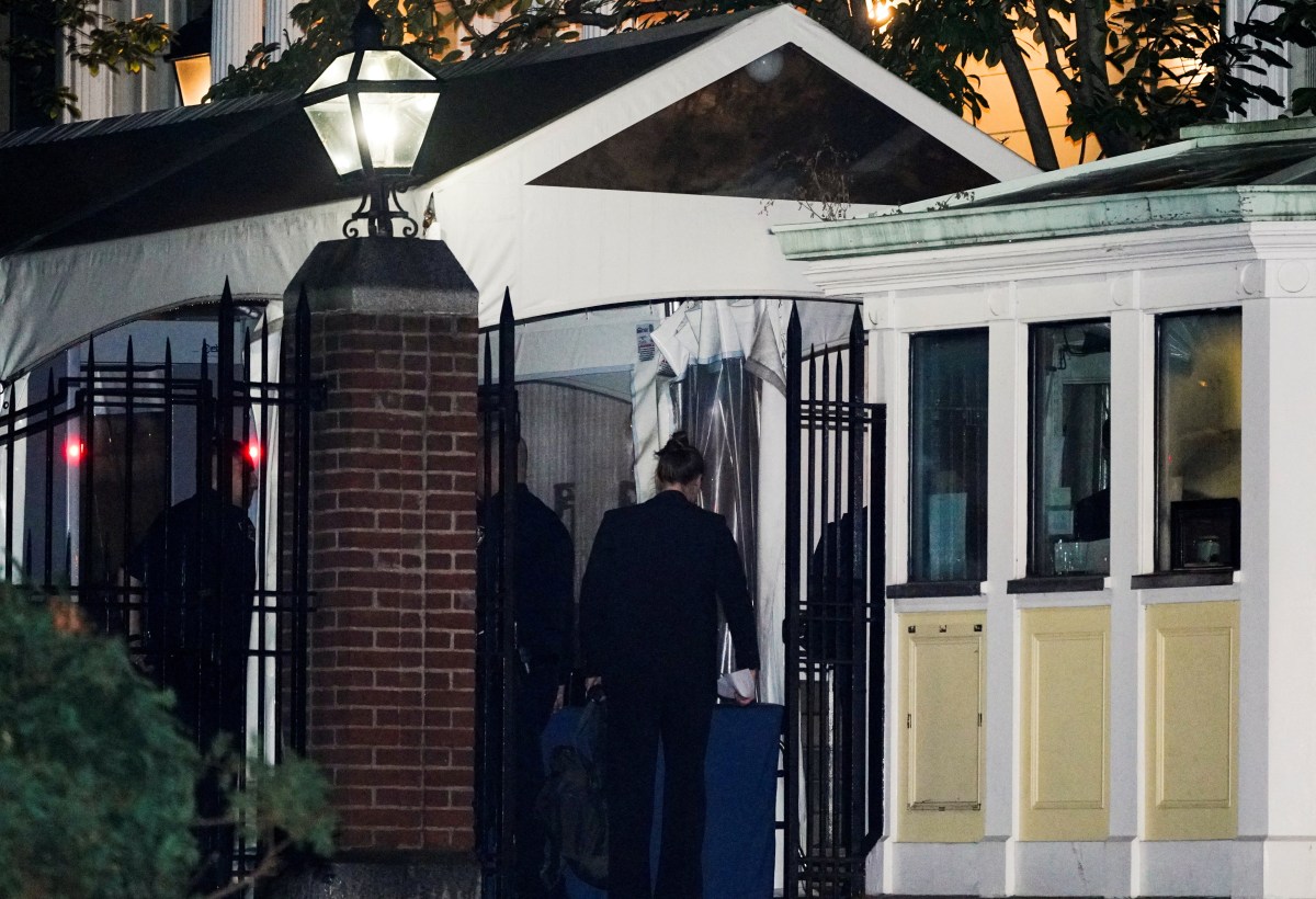 A NYPD officer stands watch outside Gracie Mansion, the official residence of New York City Mayor Eric Adams, amid reports that he will be charged with federal crimes in New York City, U.S.