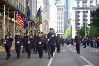 New York State court officers march at 9/11 memorial ceremony