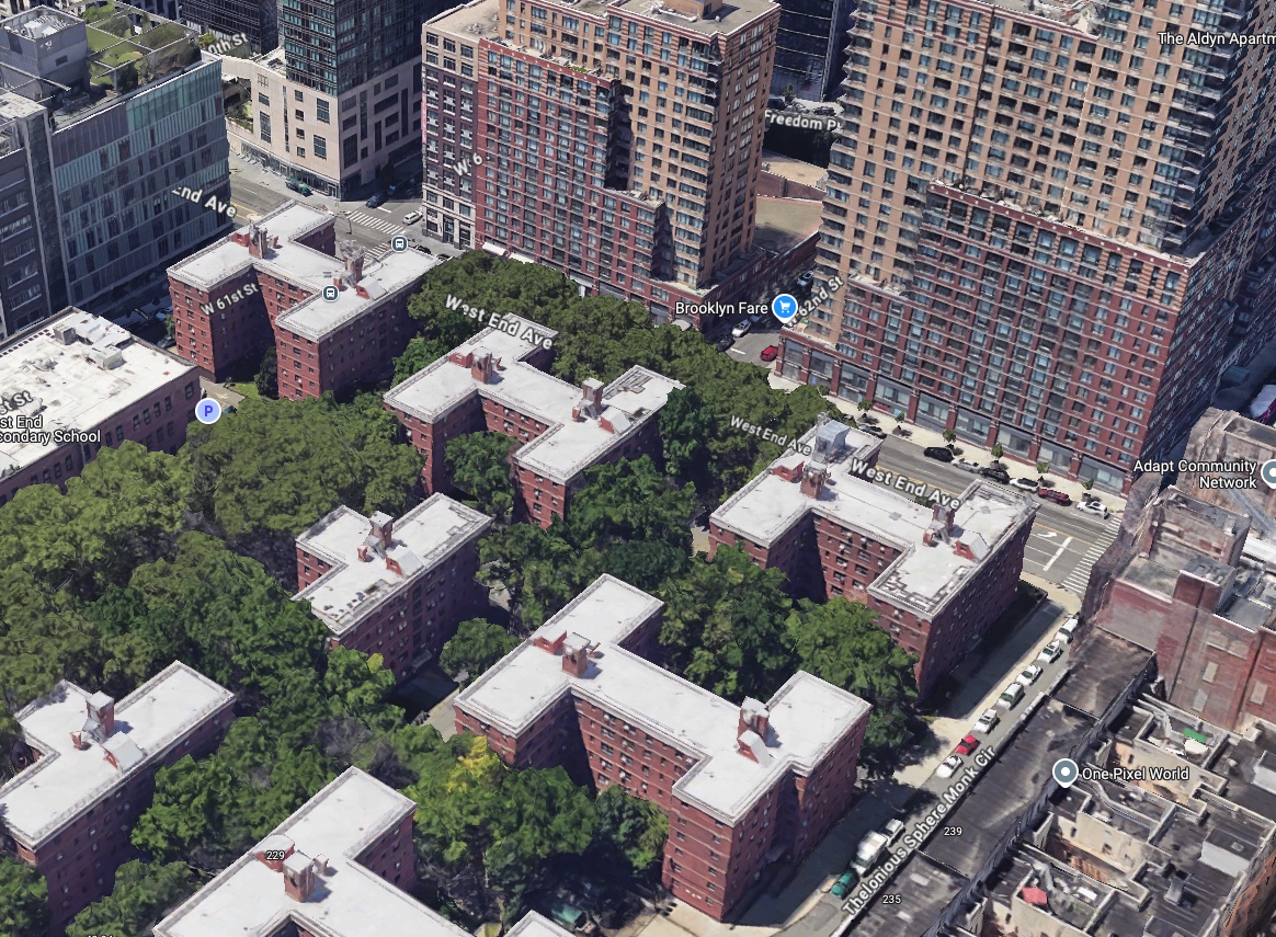 An aerial shot of the Amsterdam Houses on West End Avenue in Lincoln Square, where two men were shot