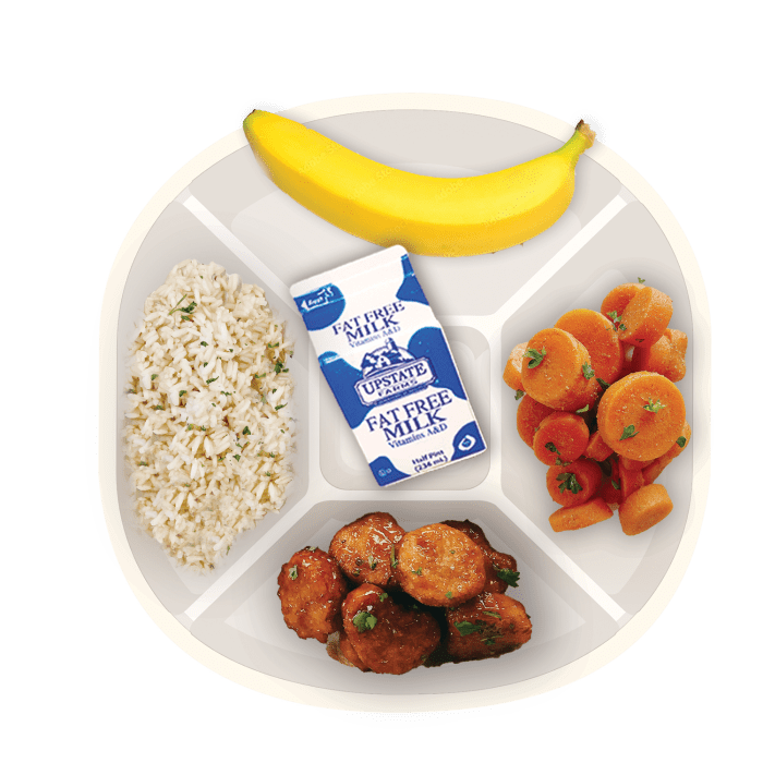chicken bites on a plate as part of a school lunch