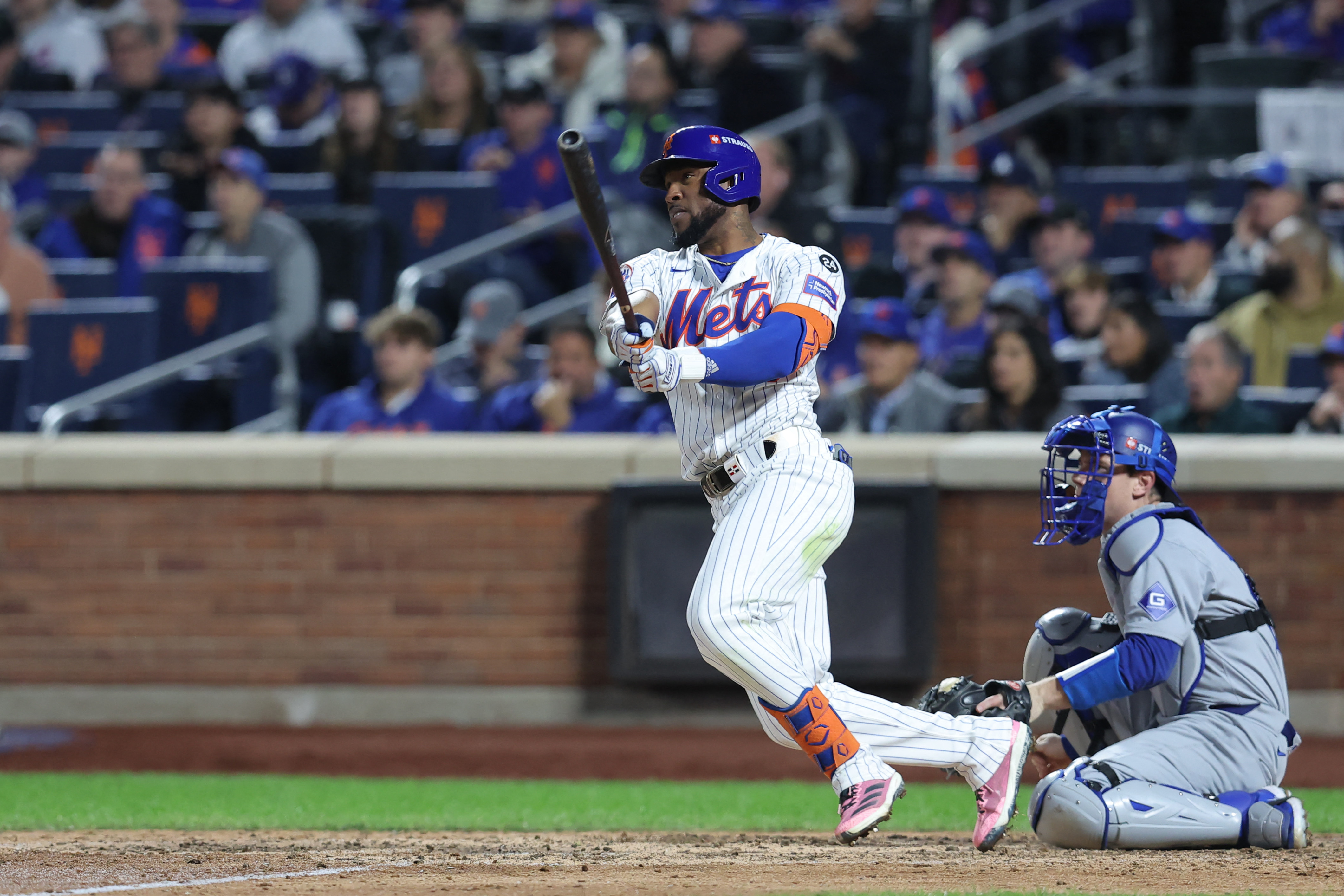 Mets trade rumors: Starling Marte says team was clear in desire to move him 2 New York City, New York, USA; New York Mets outfielder Starling Marte (6) hits a double in the sixth inning against the Los Angeles Dodgers during game five of the NLCS for the 2024 MLB playoffs at Citi Field. Mandatory Credit: Brad Penner-Imagn Images