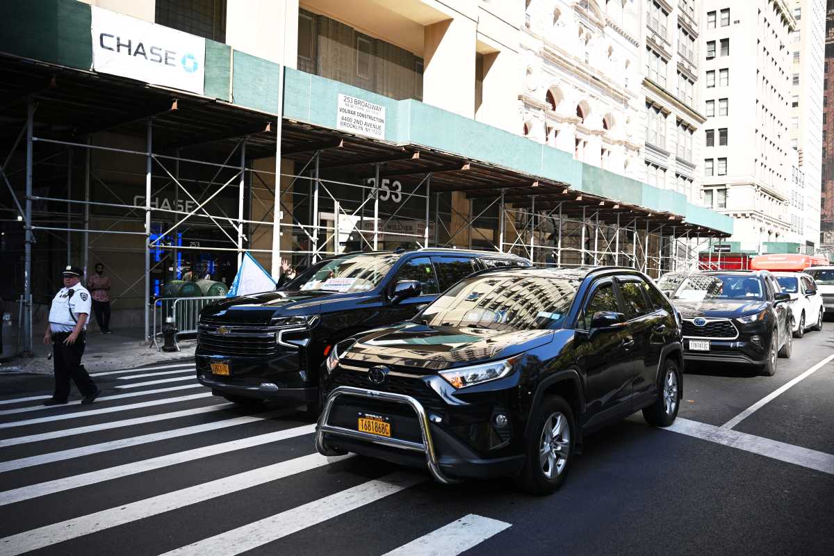 Uber and Lyft drivers in Lower Manhattan.