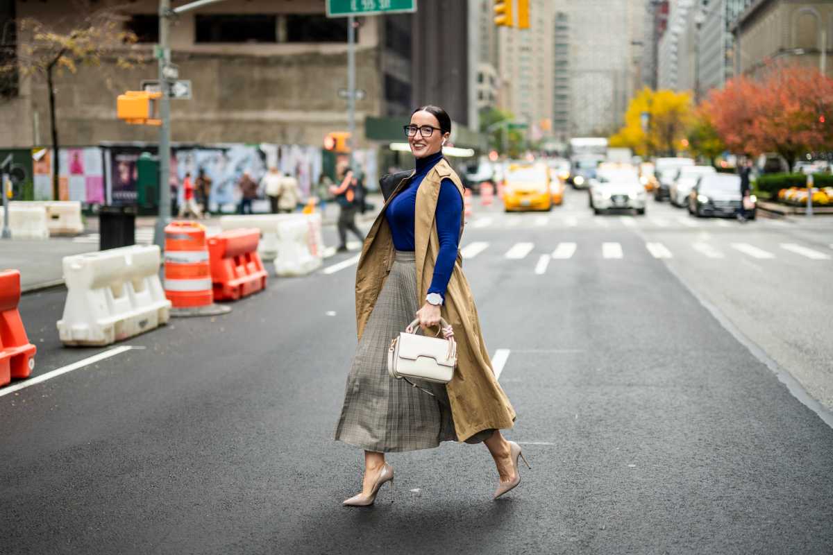 A women crossing street