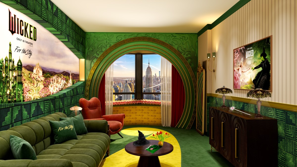 New York Hilton Midtown to host 'Wicked'-themed suite for guests for the holiday season 2 The Stay Like Wicked suite living area