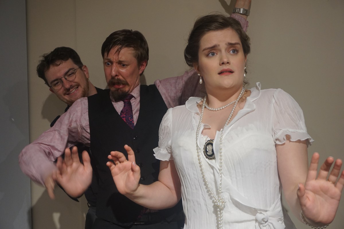 The Unconscious (Sam Keran), Sigmund Freud (Stephen Carter Carlsen) and Princess Marie Bonaparte (Jessi Bushman) as seen in "Crazy About You."