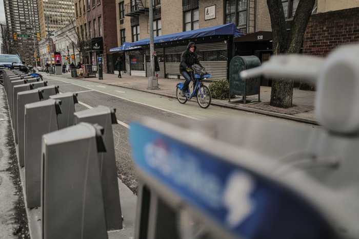 Riding a CitiBike on 2nd Avenue near East 30th Street on Jan. 12, 2025.