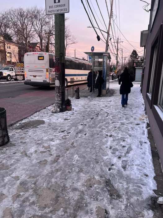 Staten Island express bus driving and an icy sidewalk