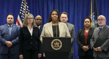 Center, New York Attorney General Letitia James