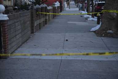 Police tape at scene in Brooklyn where man was stabbed to death