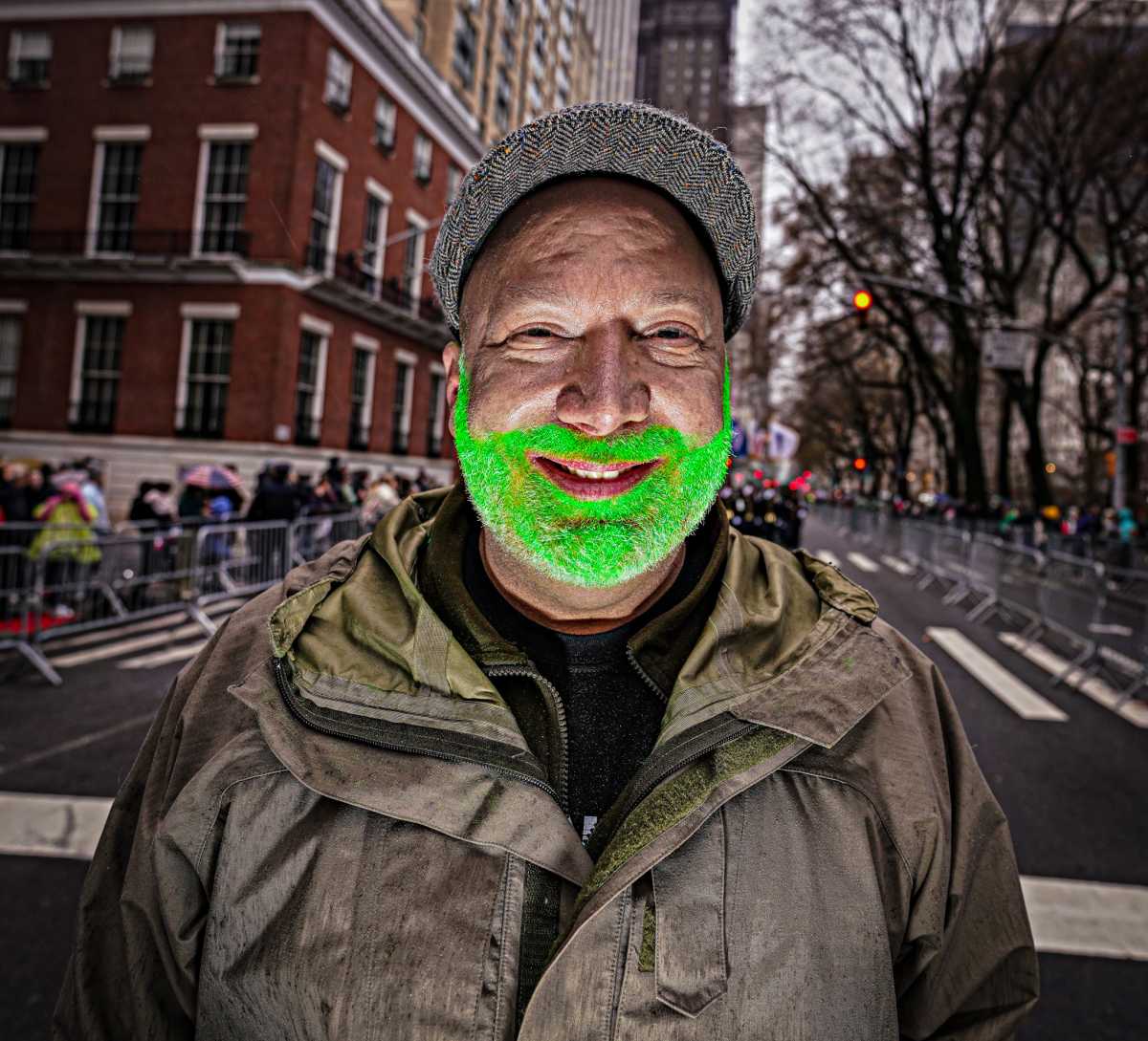 Man with green beard on St. Patrick's Day