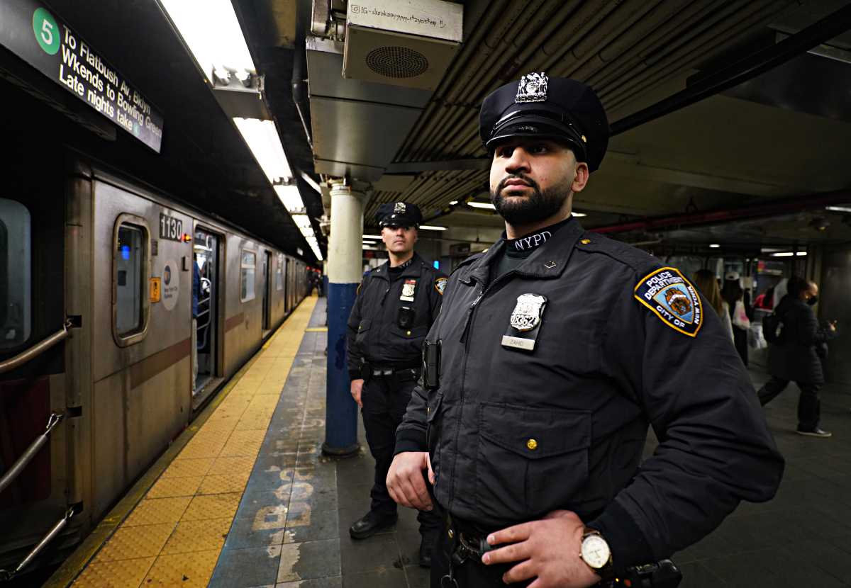 Officers looks out for safety in subway in Brooklyn