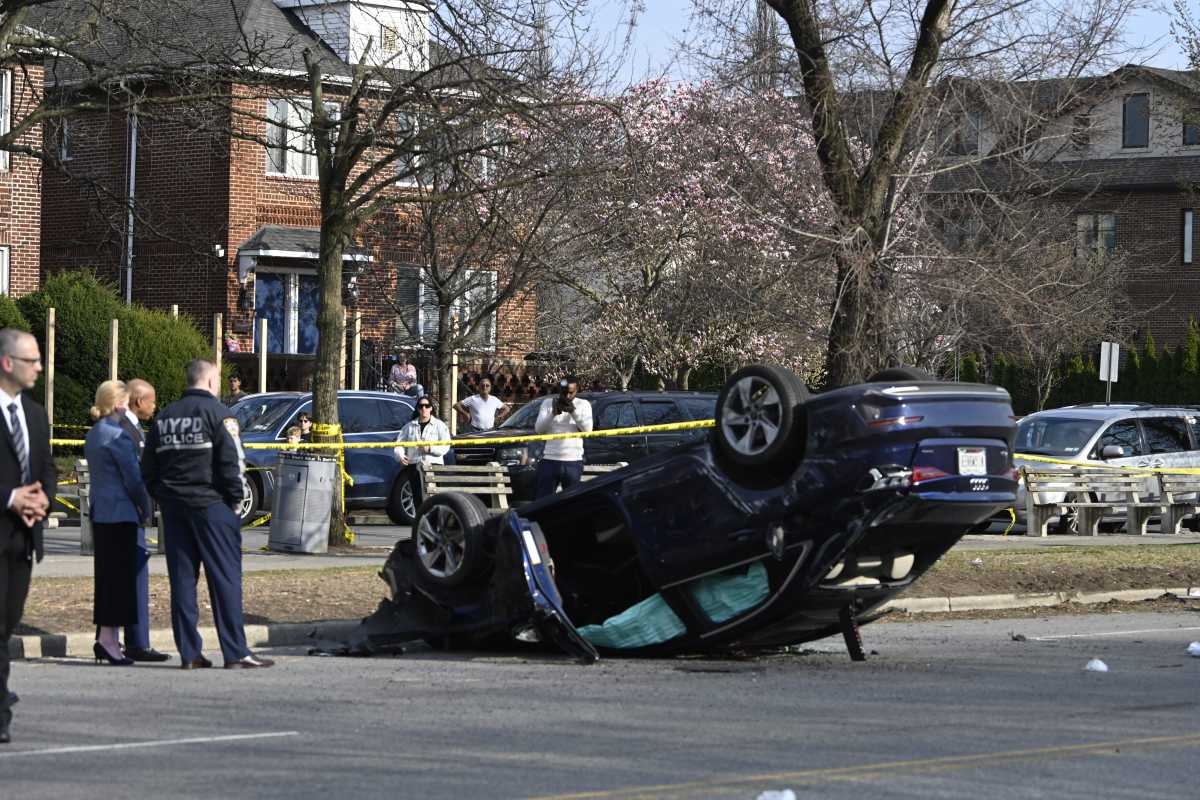 an overturned vehicle after a deadly Brooklyn crash