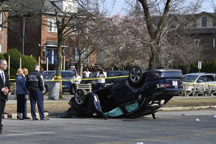 an overturned vehicle after a deadly Brooklyn crash