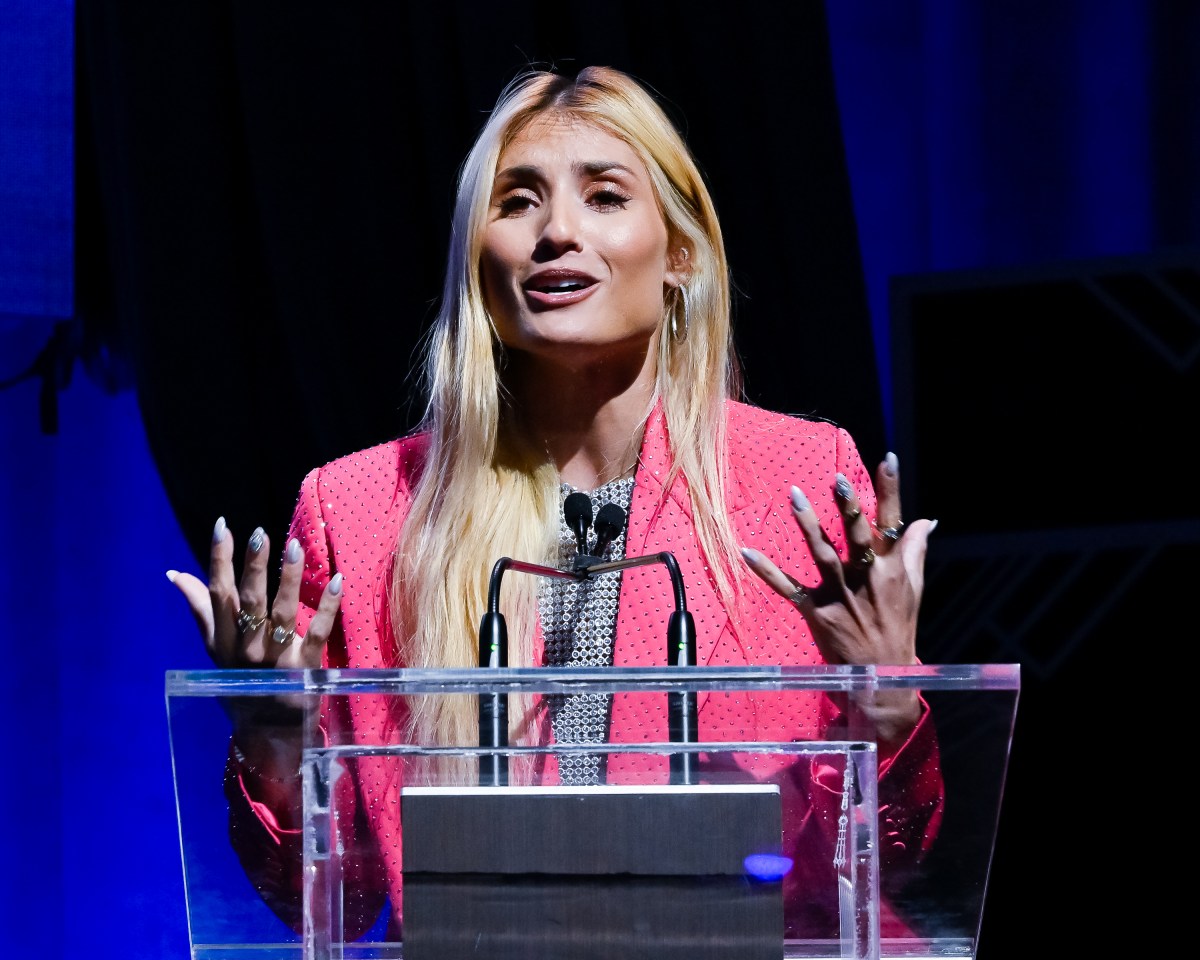 Social media influencer Montana Tucker speaks at the CAM Summit at the Ziegfeld Theater on March 22, 2025.