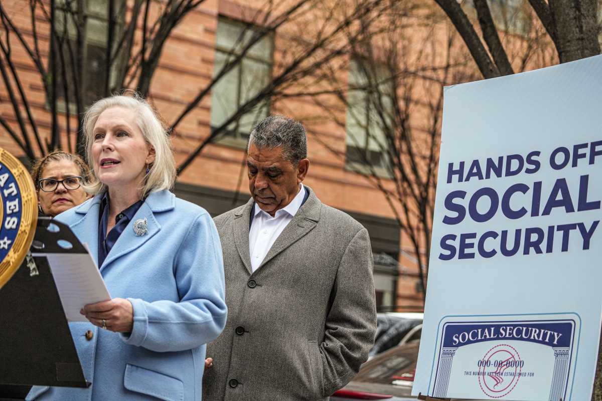 Flood gates: NYC pols, transit gurus call for storm mitigation after Monday’s subway floodbath 2 people standing at a podium outside talking about Social Security