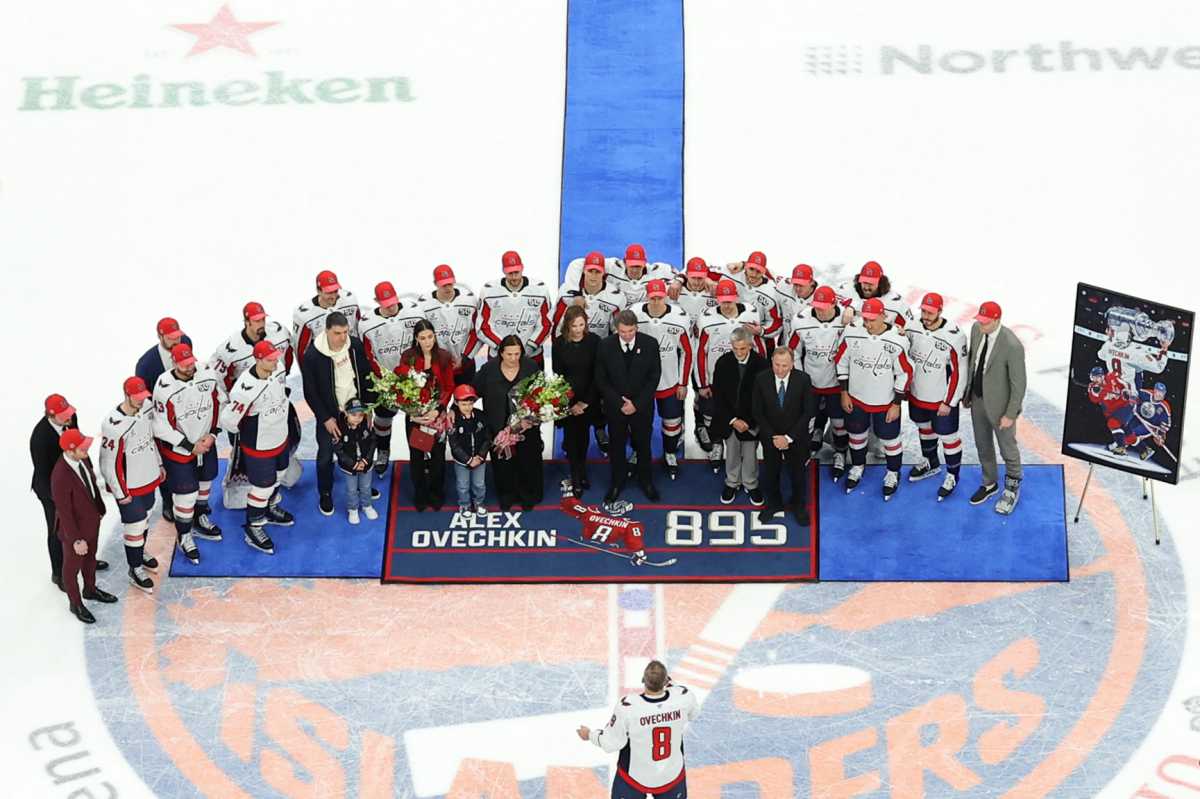 Alex Ovechkin 895 UBS Arena Capitals Islanders celebration