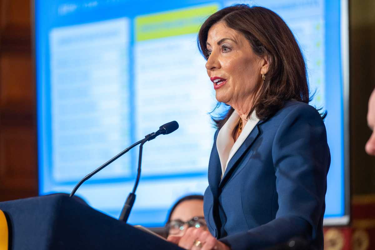 Gov. Kathy Hochul speaks  on state budget deal