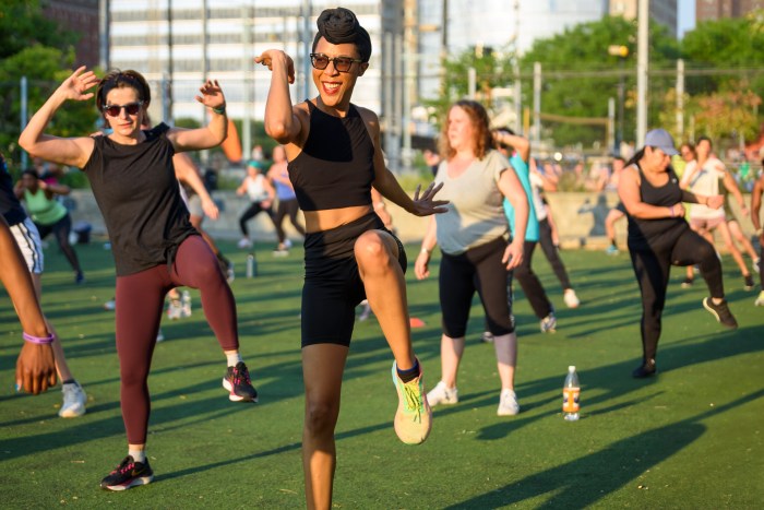 people exercising in Hudson River Park 