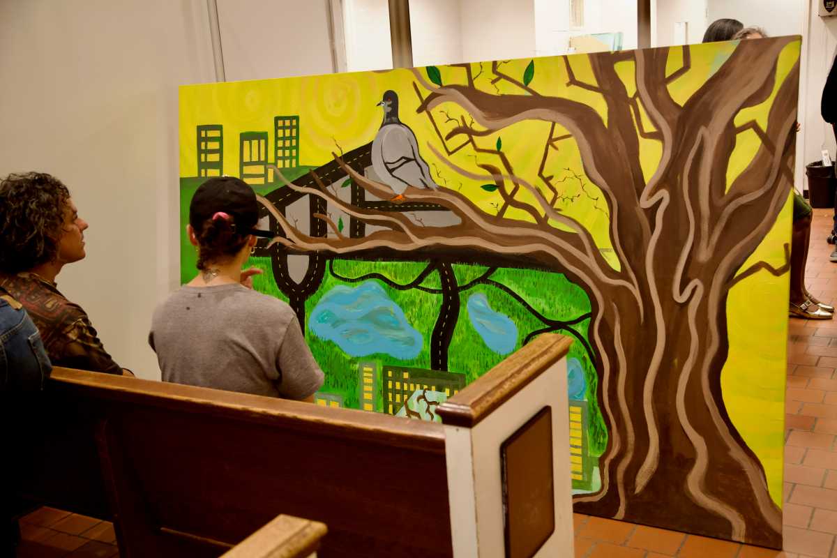 Midtown courthouse art installation reflects optimism of service-based model 3 From left, Calder Zwicky, Artistic Noise’s executive director and Samantha Cortez discuss one of the new paintings.